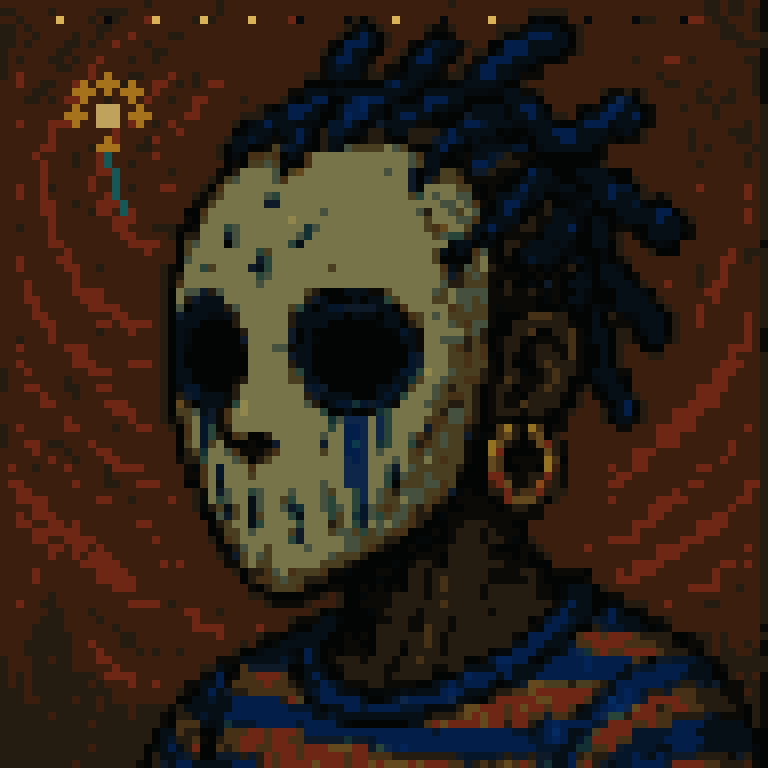 Gogh Punk 10, masked portrait under a red sky