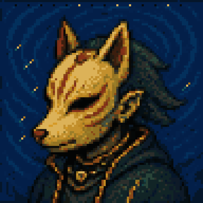Gogh Punk 16, fox-mask portrait beneath a starry sky