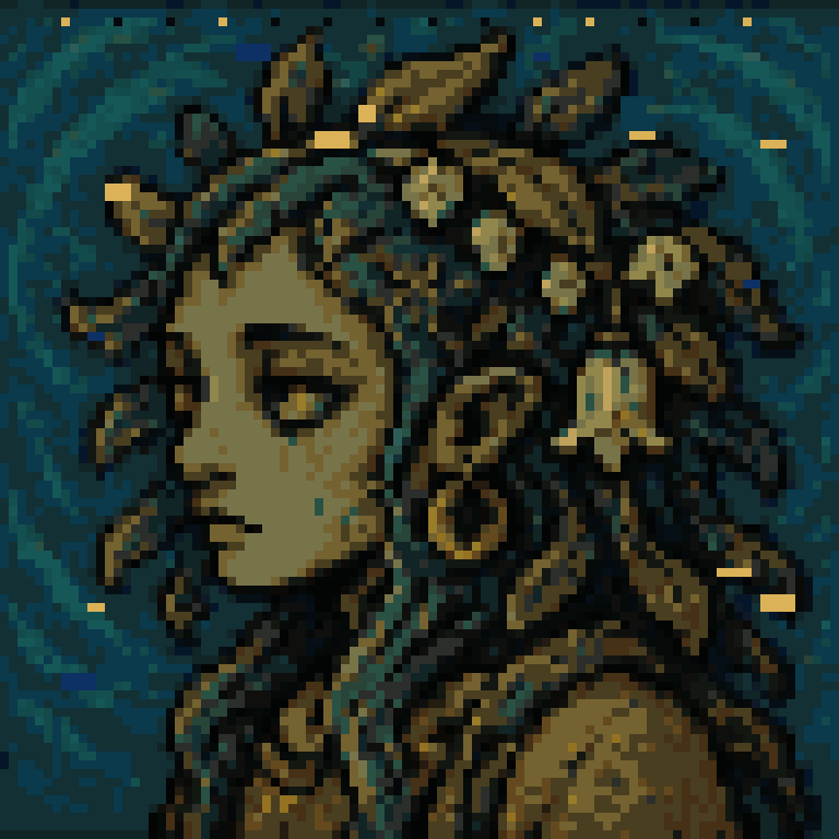 Gogh Punk 30, botanical portrait surrounded by goldfish